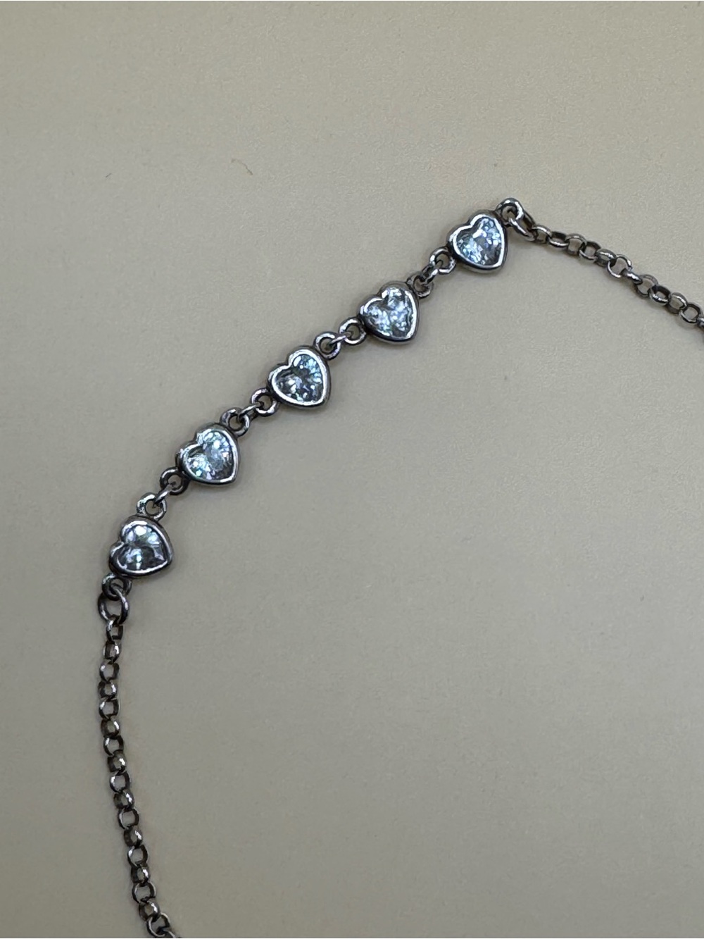 Sterling Silver 925 Heart CZ 5-Stone Anklet 10” Made in Italy